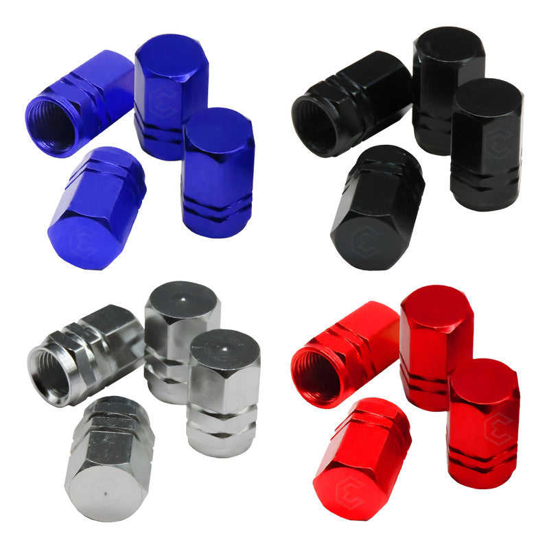 Kit 4 Tapon Cubre Pivote Válvula Metálico Hexagono Auto Moto