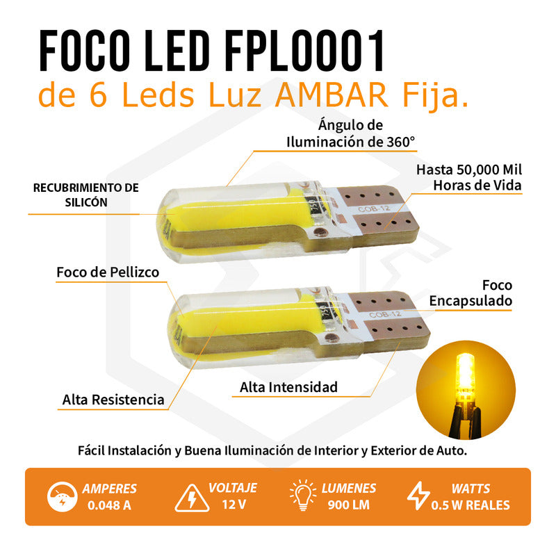 Kit 5 Pares Focos Led Cob Grande Pellizco T10 Silicon Auto
