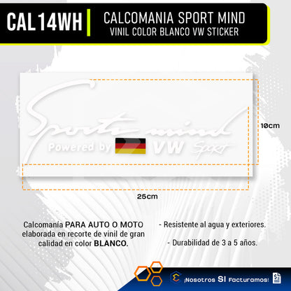 Calcomanía Sport Mind Vw Sticker Vinil Auto Moto 25cm X 10cm