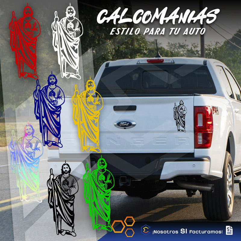10 Calcomanía San Judas Tadeo Sticker Vinil Auto Moto 29x12c