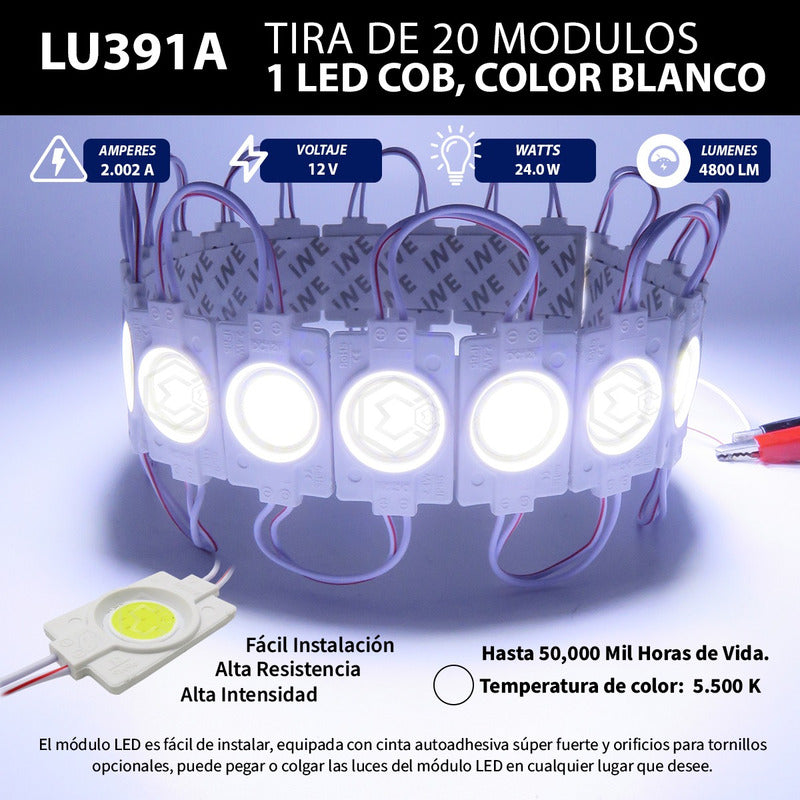 20 Módulos De 9 Led Cob Plasma Redondos Alta Intensidad 12v