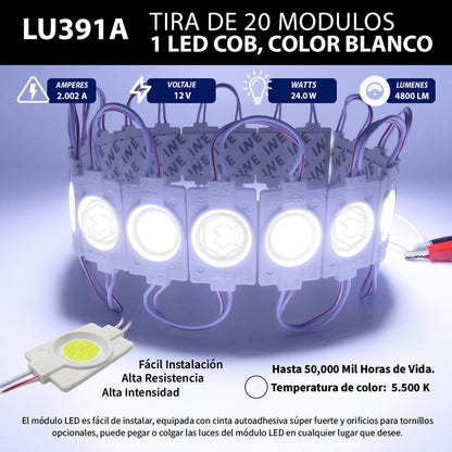 20 Módulos De 9 Led Cob Plasma Redondos Alta Intensidad 12v