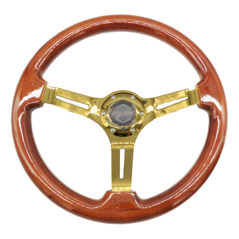 Volante De Madera Automotriz Universal Dorado Brillante 35cm