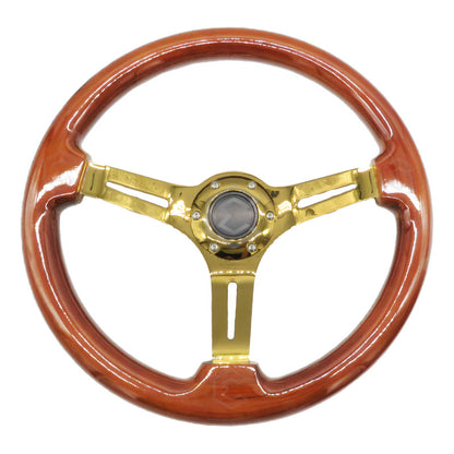 Volante De Madera Automotriz Universal Dorado Brillante 35cm