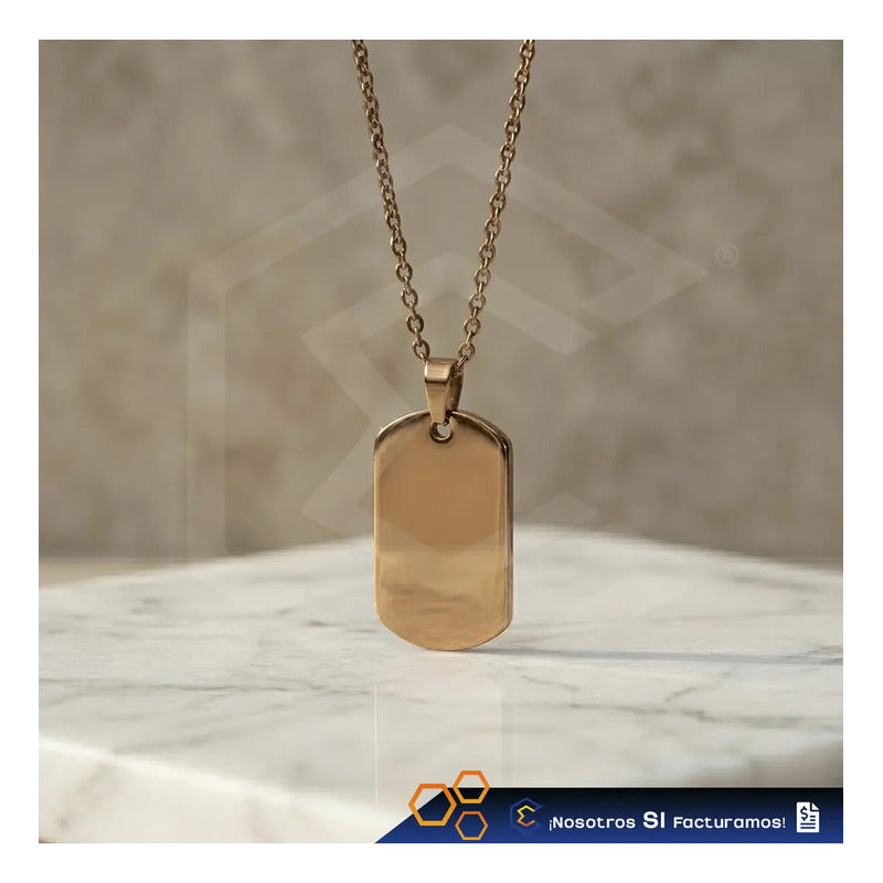 Collar Dije Rectangulo Bronce Personalizado Grabado Acero In Bronce