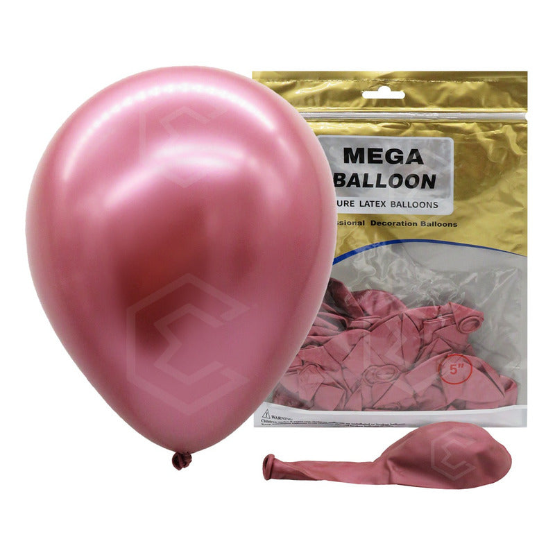 Bolsa 100 Globos Rosa Metalico #5 Adorno Fiestas Bodas Latex Rosa Metálico