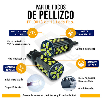 Kit 10 Focos Pellizco T10 Canbus 45 Led Super Potente 12a24v