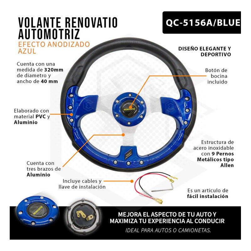Volante Deportivo Universal De Metal Con 9 Pernos 320mm