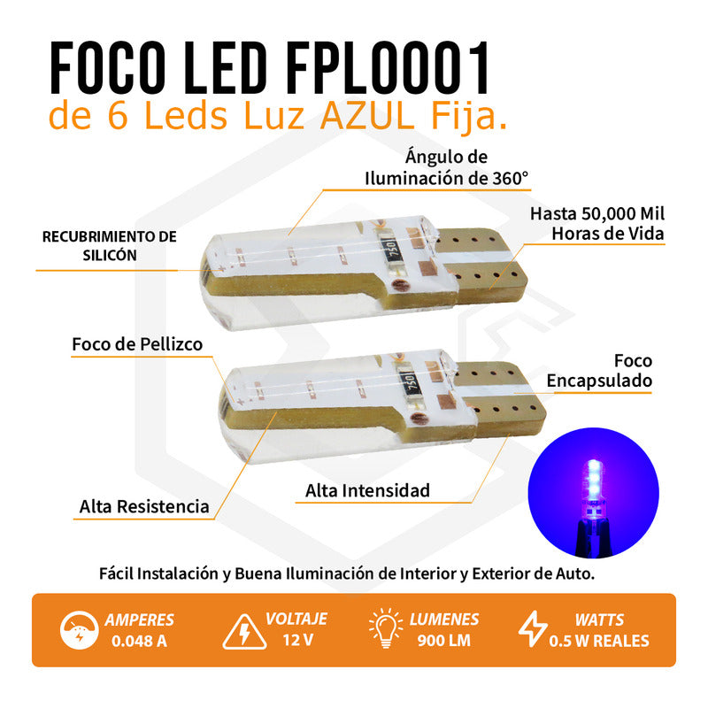 Kit 5 Pares Focos Led Cob Grande Pellizco T10 Silicon Auto