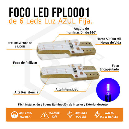 Kit 5 Pares Focos Led Cob Grande Pellizco T10 Silicon Auto