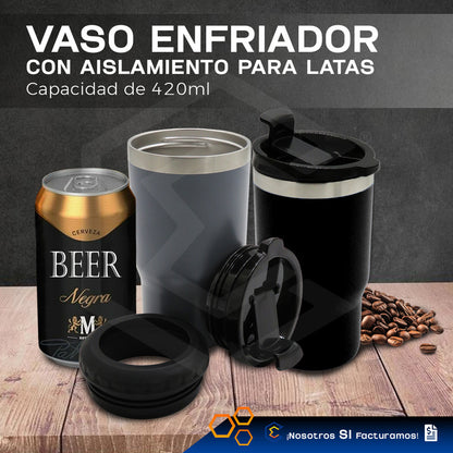 Termo Porta Latas Personalizado Nombre O Logo Láser 420ml