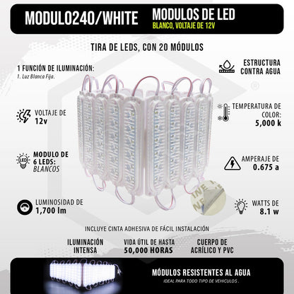 20 Módulos 6 Led Acrilico Alta Intensidad Color A Elegir 12v