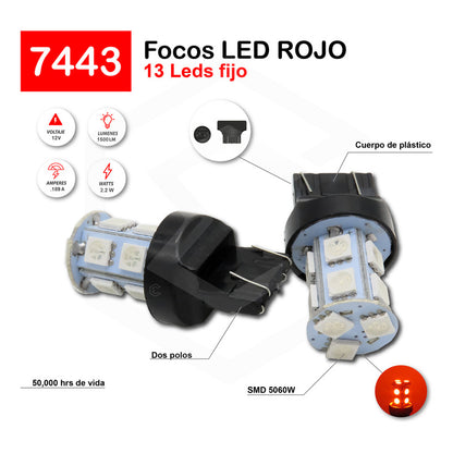 Par De Focos 13 Leds 7443 Cuartos Stop Direccional Fijo 12v