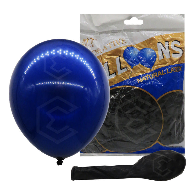 Bolsa 100 Globos Azul Noche Brillos #10 Fiestas Bodas Latex Azul