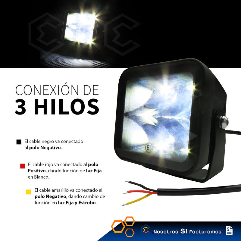 Par Faros 4 Led Luz Blanco Spot Fijo Estrobo 12,000lm 12-30v