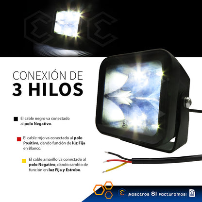 Par Faros 4 Led Luz Blanco Spot Fijo Estrobo 12,000lm 12-30v