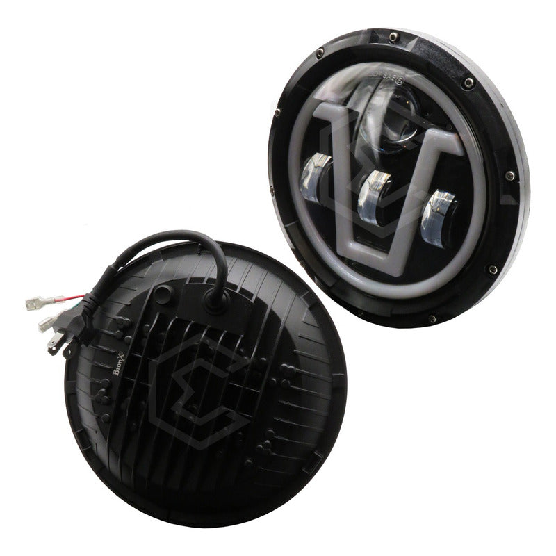 Par Faros Led 7'' Pulgadas Redondo Jeep Vocho 4 Lupas 12-24v