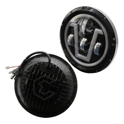 Par Faros Led 7'' Pulgadas Redondo Jeep Vocho 4 Lupas 12-24v