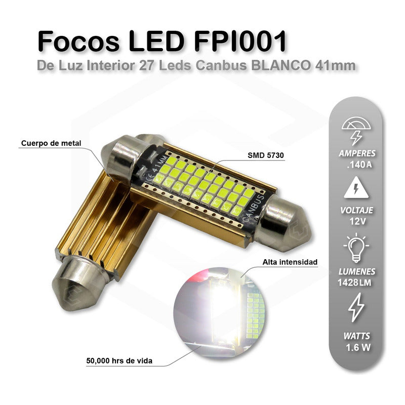 Par De Focos Luz Interior 27 Leds Canbus 31mm 36mm 39mm 41mm