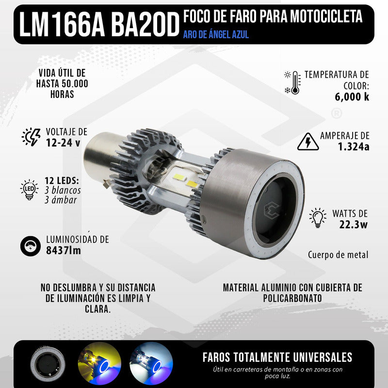 Foco Carro/moto Ba20d Csp Led Bicolor Ojo Ángel 2 Caras 22 W