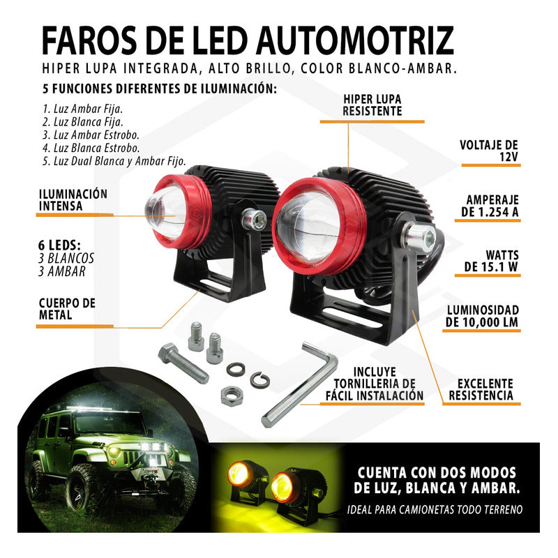 Faros De Lupa Bicolor  10-60v 20w Ventilador 5 Funciones Ambos Lados
