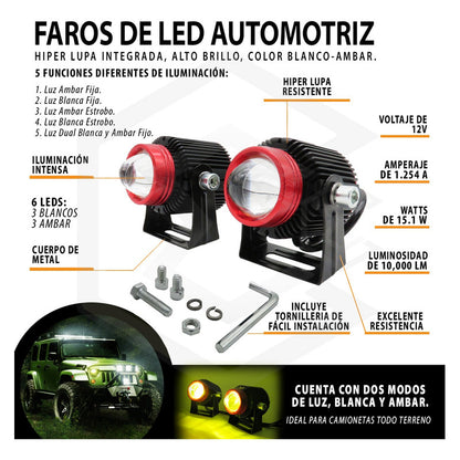 Faros De Lupa Bicolor  10-60v 20w Ventilador 5 Funciones Ambos Lados