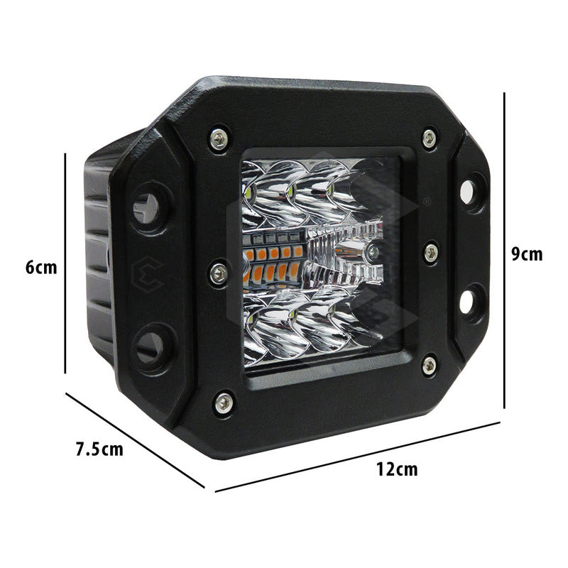 4 Faros Rectangular Bicolor Empotrable 14 Led Estrobo 12/24v Ambar