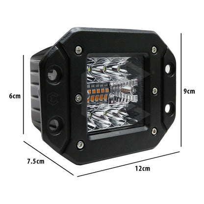 4 Faros Rectangular Bicolor Empotrable 14 Led Estrobo 12/24v Ambar