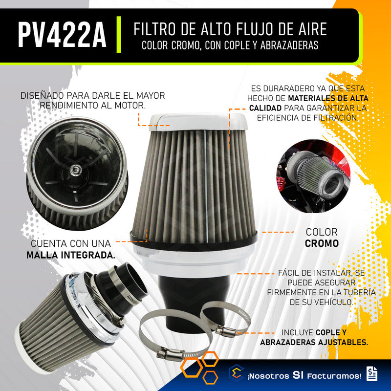 Filtro De Alto Flujo Con Cople Y Abrazadera Universal Auto
