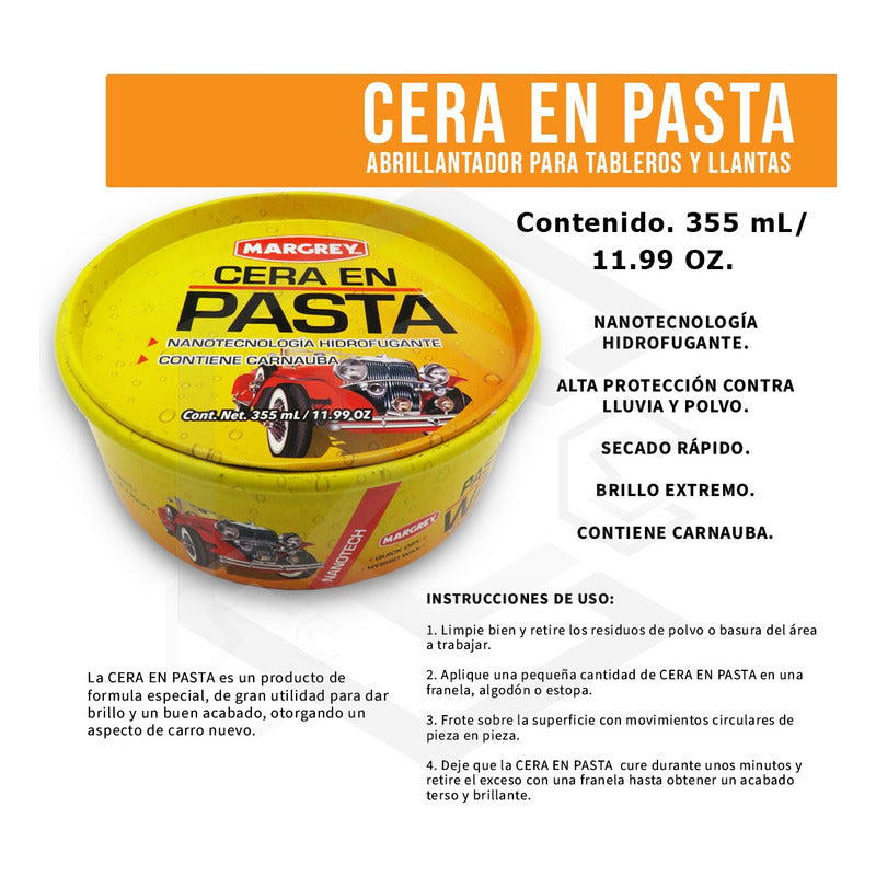 Cera Para Carro En Pasta Automotriz Margrey 355 Ml Carnauba