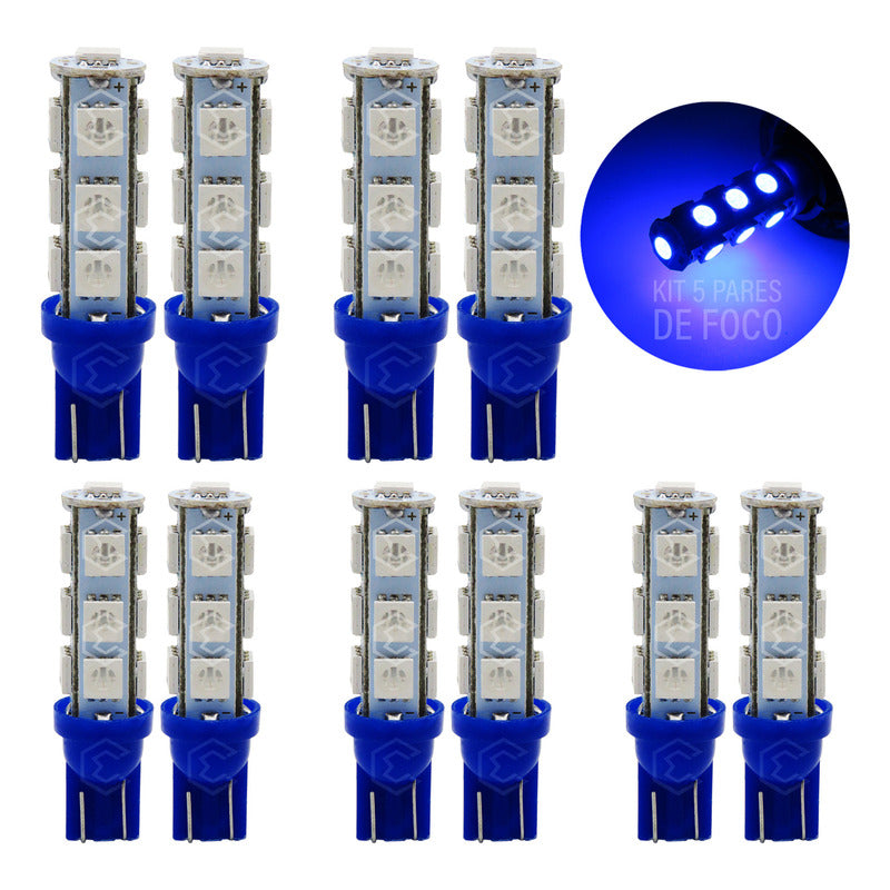 Kit 10 Focos Pellizco 13 Leds 5050 T10-158 Cuartos Stop 12v