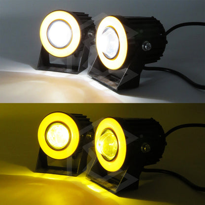 Par De Faros 6 Leds Lupa Bicolor Con Aro Y Ventilador 9-80v