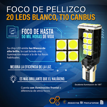 Par Focos De Pellizco 20 Led T10 T15 Canbus 10-18v .4w 600lm