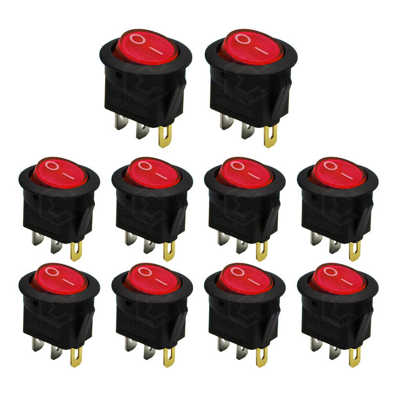 Switch Interruptor De Tecla Redondo 1 Paso Con Luz 10 Piezas
