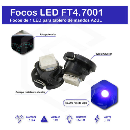 Kit 4 Focos Led T4.7 12 Mm Clúster Para Tablero Fija 12v