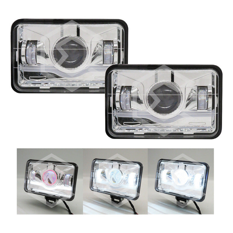Par Faros Unidad 4x6 Rectangular Ojo Demonio 3 Lupas 12-24v