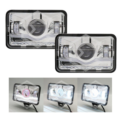 Par Faros Unidad 4x6 Rectangular Ojo Demonio 3 Lupas 12-24v