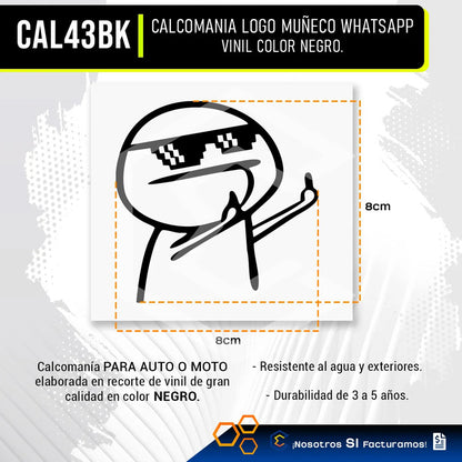 Calcomanía Monito Whatsapp Negro Sticker Vinil Auto Moto 8cm