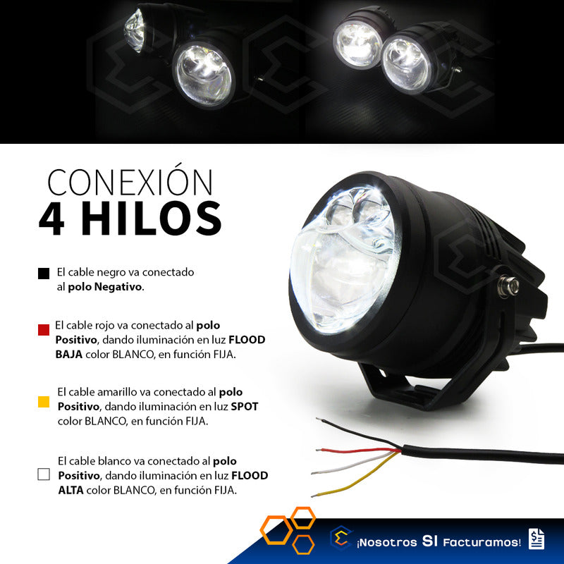 Par De Faros 8 Led Redondo Lupa Blanco Flood Alta Baja 9-30v