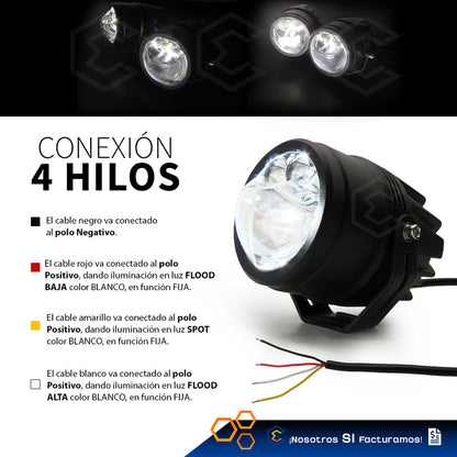 Par De Faros 8 Led Redondo Lupa Blanco Flood Alta Baja 9-30v