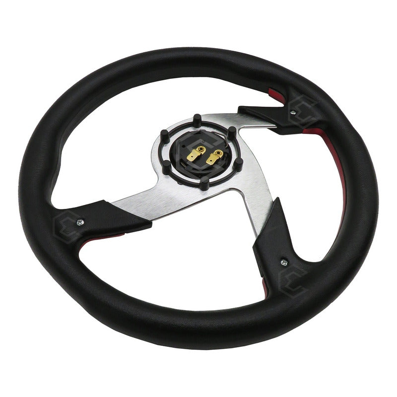 Volante Deportivo Universal De Metal Color Rojo Con Negro