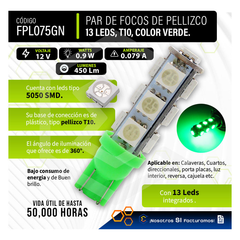Par De Focos Pellizco 13 Leds 5050 T10-158 Cuartos Stop 12v