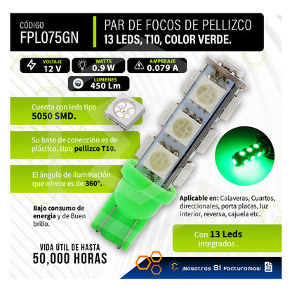 Par De Focos Pellizco 13 Leds 5050 T10-158 Cuartos Stop 12v