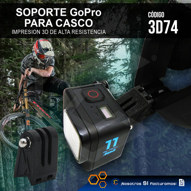 Soporte Casco Mtb Camara Gopro Insta 360 Impresion 3d Petg Negro