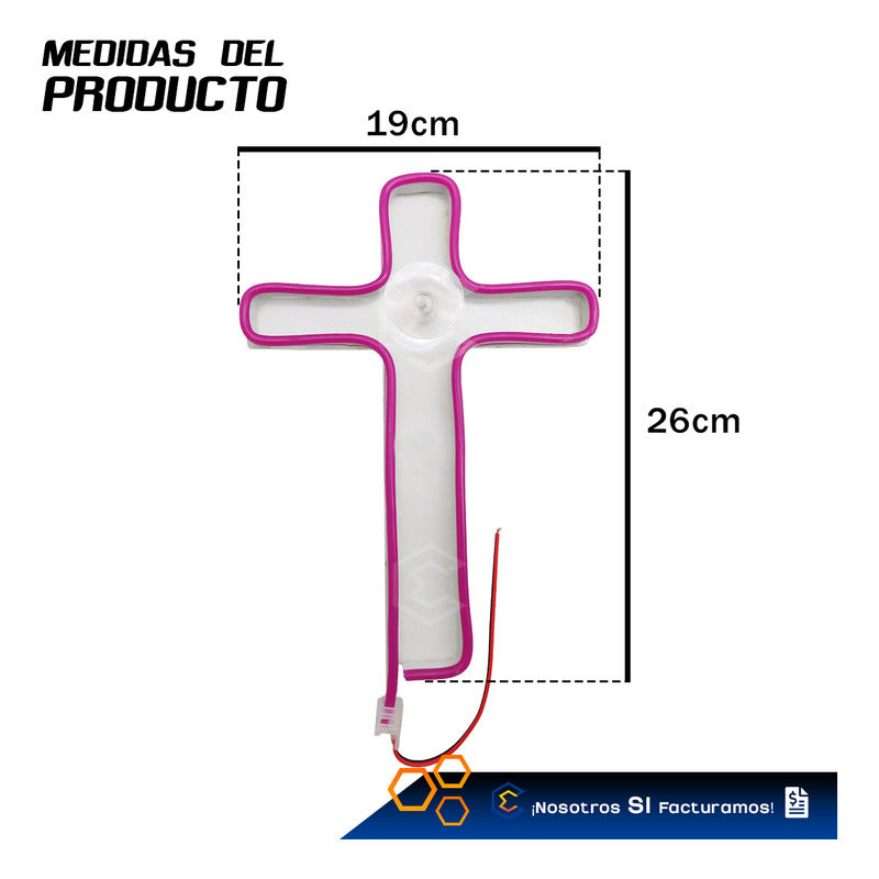 10 Figura Cruz Led Luz Neon Parabrisa Chupón Grande 26cm 12v