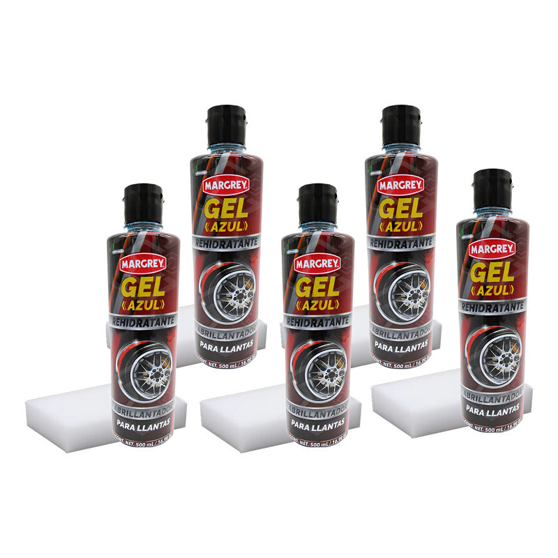 5 Gel Azul Abrillantador Rehidratante Llantas Margrey 500 Ml Azul