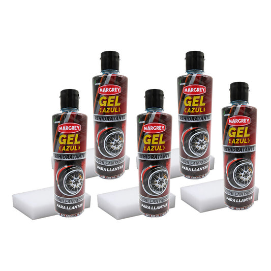 5 Gel Azul Abrillantador Rehidratante Llantas Margrey 500 Ml Azul