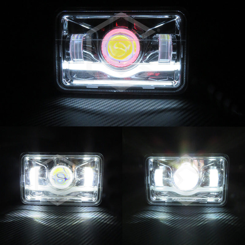 Par Faros Unidad 4x6 Rectangular Ojo Demonio 3 Lupas 12-24v