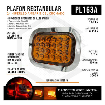 17 Plafón Calavera Rectangular 24 Led Bicel Cromado 12-24v