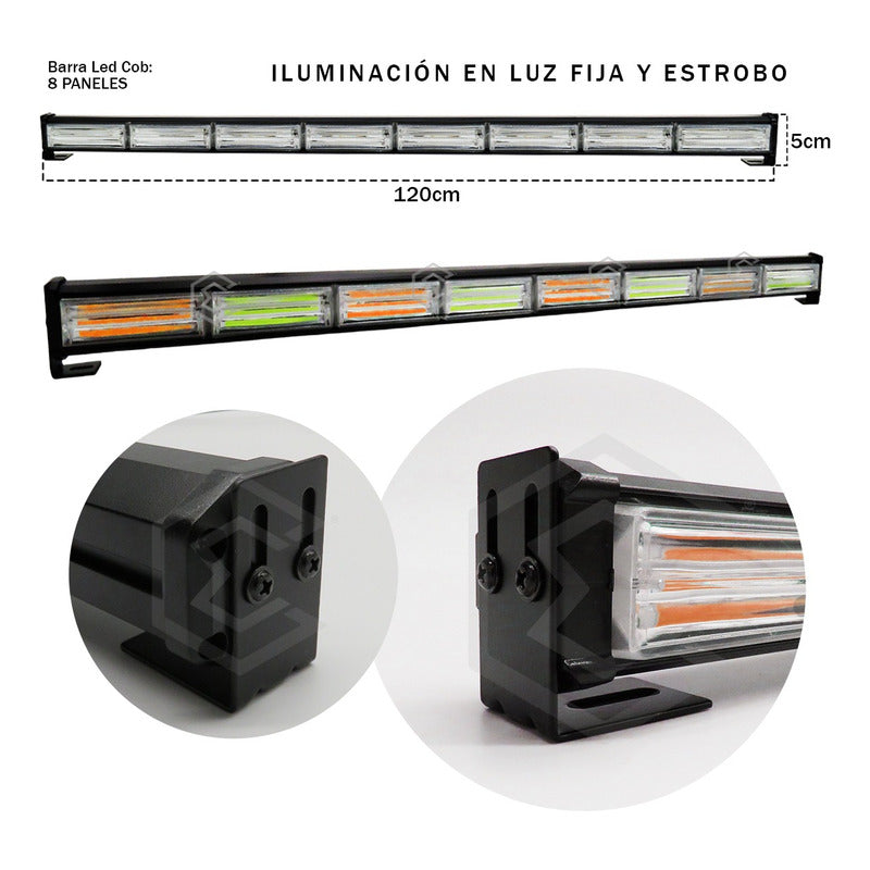 Barra Torreta Led Cob 8 Módulos Estrobo Código 16 Funciones